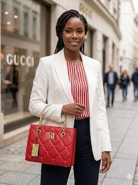 Badgley Mischka red Quilted Tote Bag with Gold Hardware